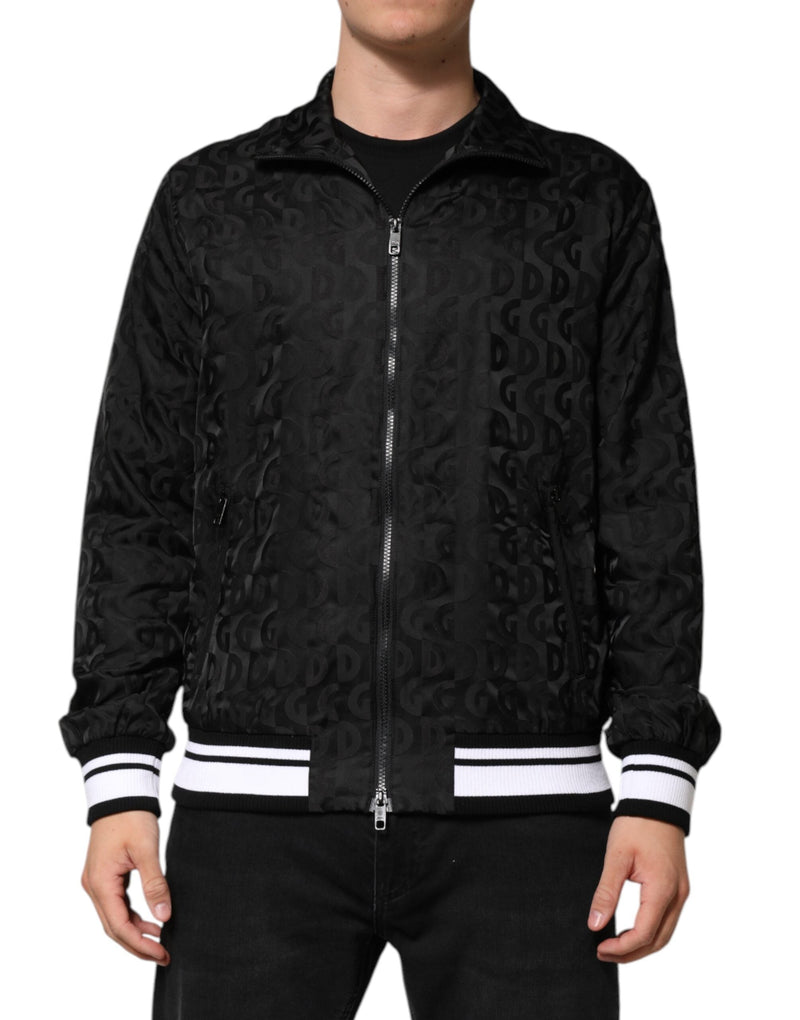 Black Jacquard Men Full Zip Bomber Sweater Dolce & Gabbana