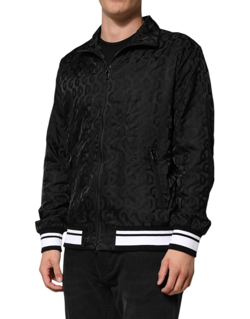 Black Jacquard Men Full Zip Bomber Sweater Dolce & Gabbana