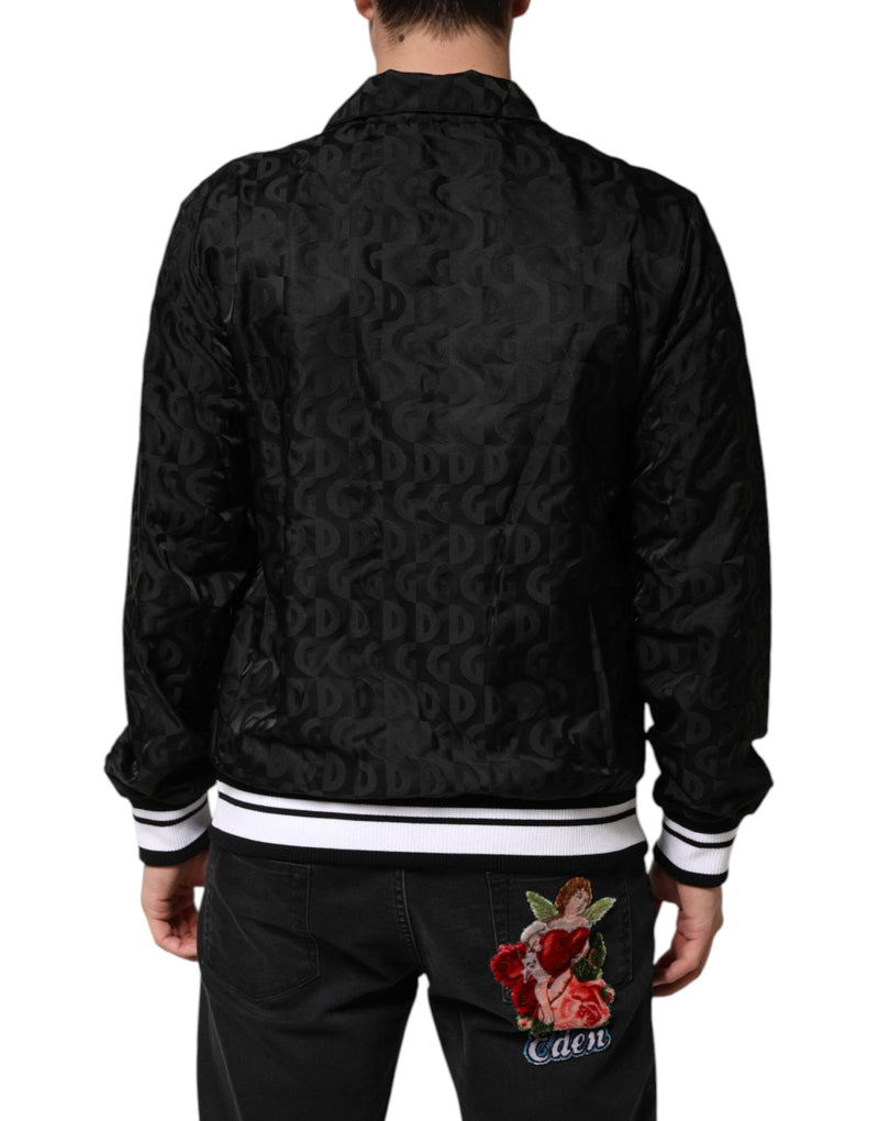 Black Jacquard Men Full Zip Bomber Sweater Dolce & Gabbana