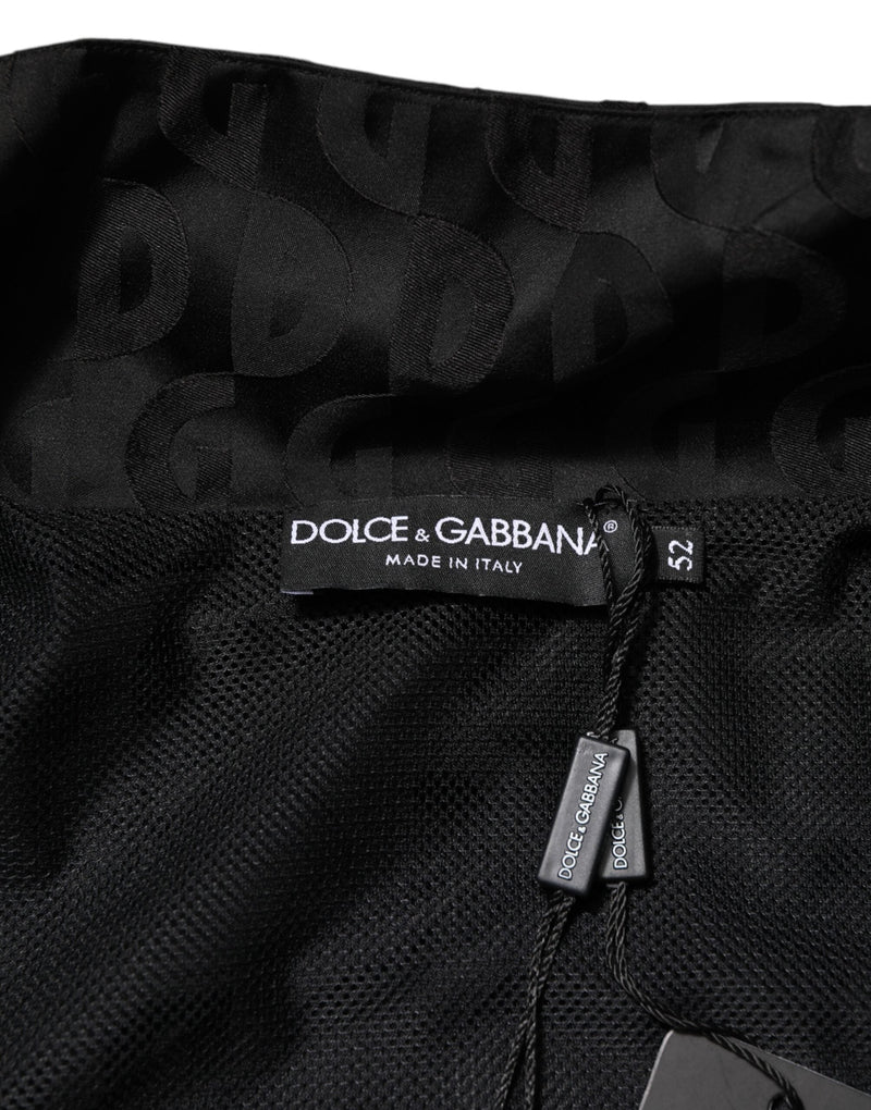 Black Jacquard Men Full Zip Bomber Sweater Dolce & Gabbana