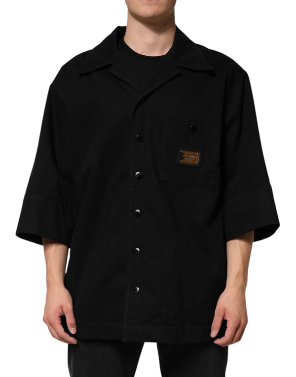 Black Short Sleeve Button Men Casual Shirt Dolce & Gabbana