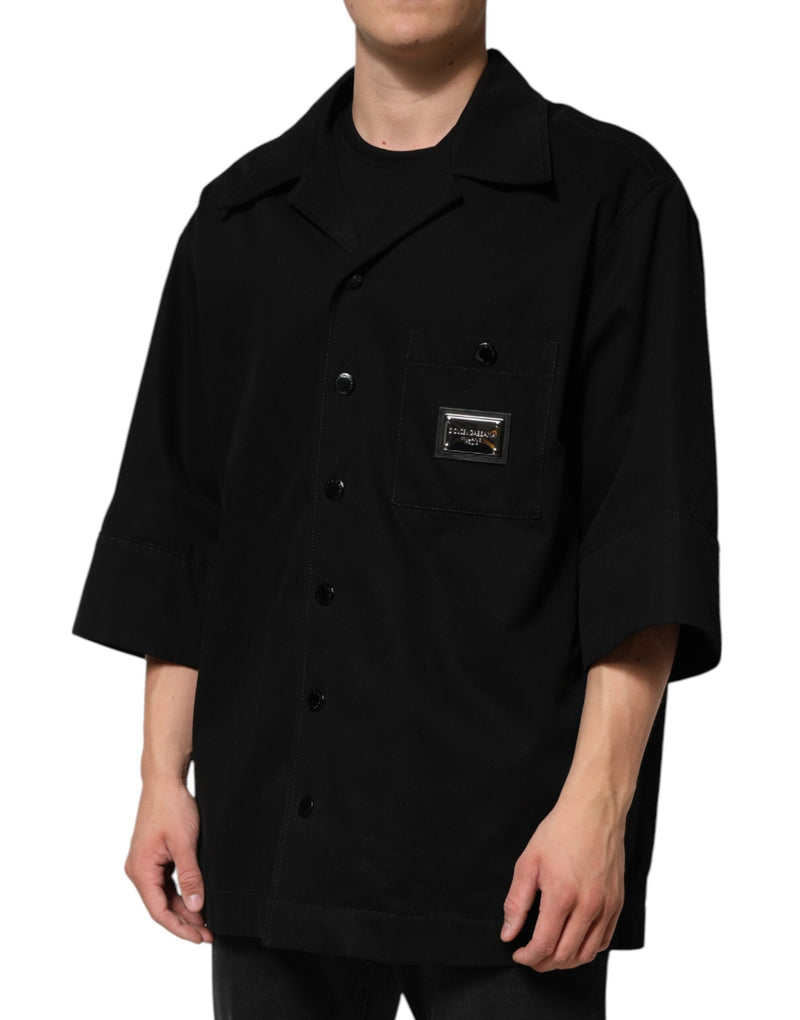 Black Short Sleeve Button Men Casual Shirt Dolce & Gabbana
