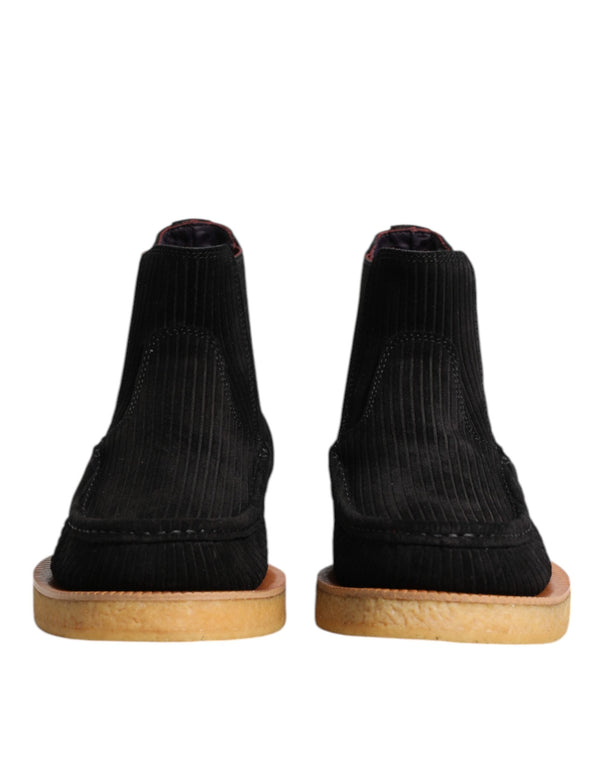 Black Calf Suede Slip On Ankle Boots Shoes Dolce & Gabbana