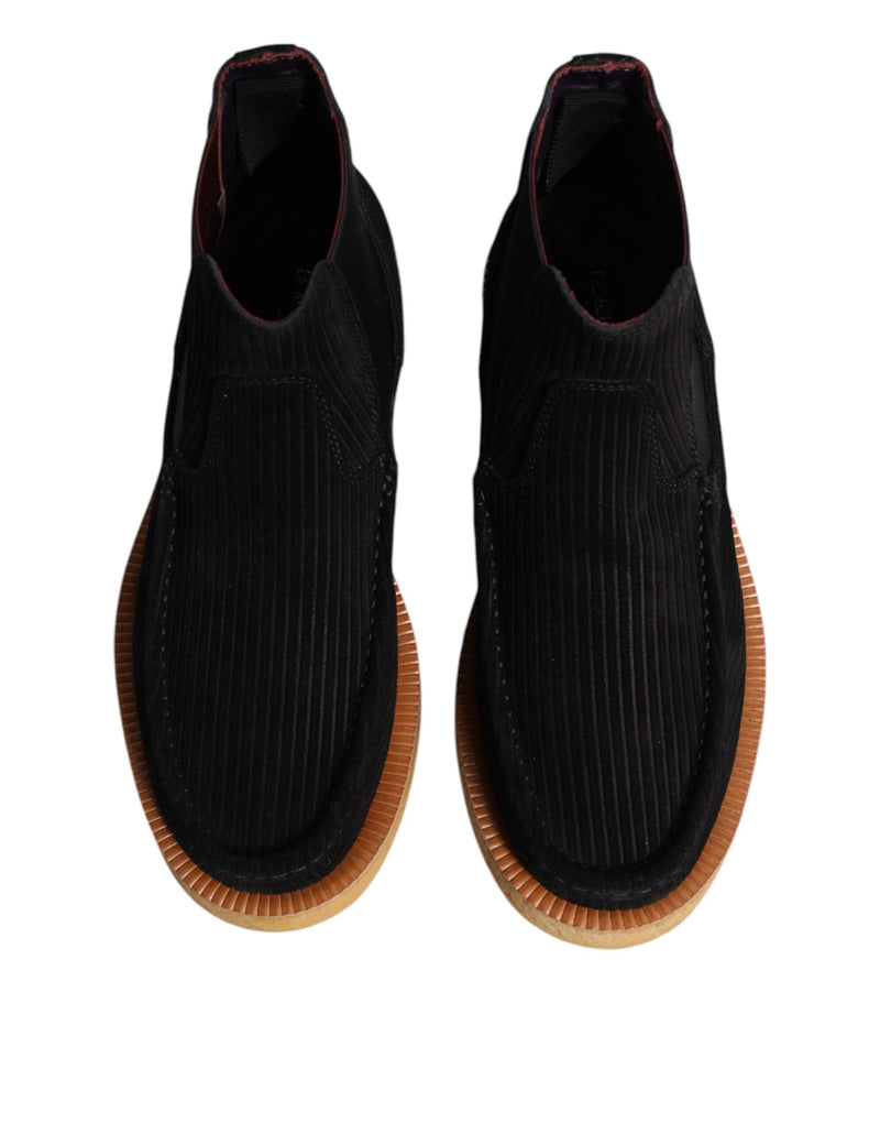 Black Calf Suede Slip On Ankle Boots Shoes Dolce & Gabbana