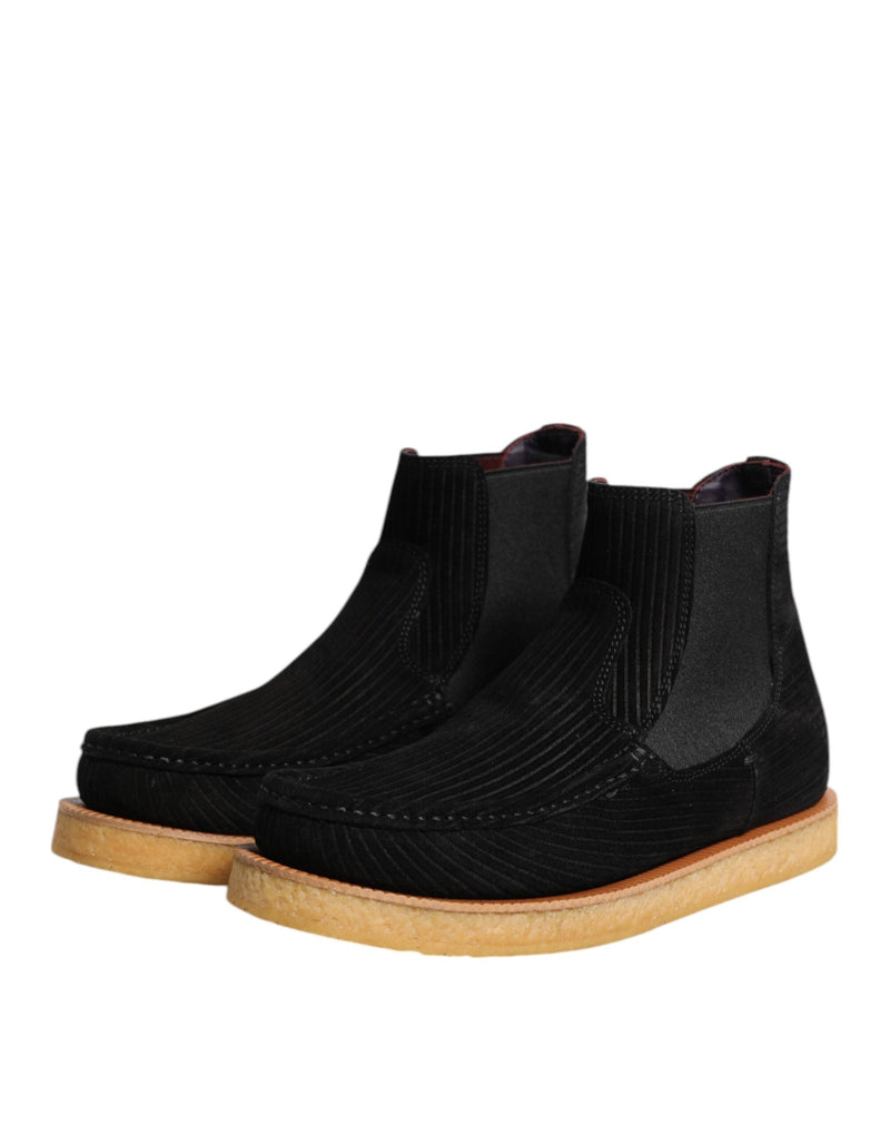 Black Calf Suede Slip On Ankle Boots Shoes Dolce & Gabbana