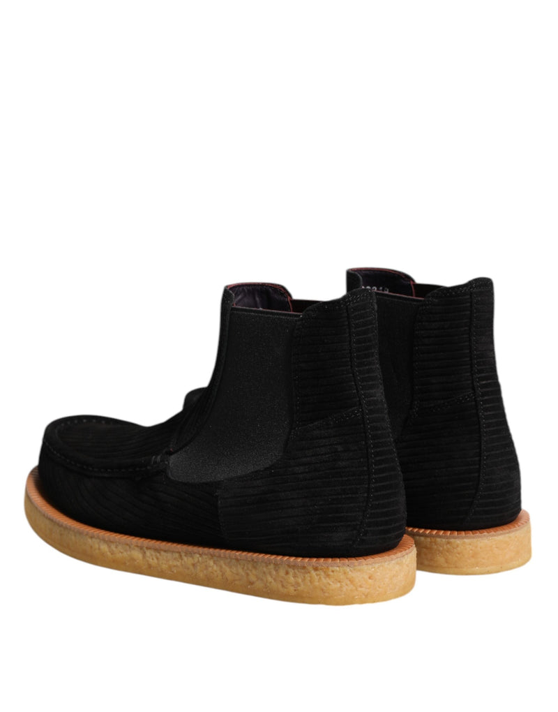 Black Calf Suede Slip On Ankle Boots Shoes Dolce & Gabbana