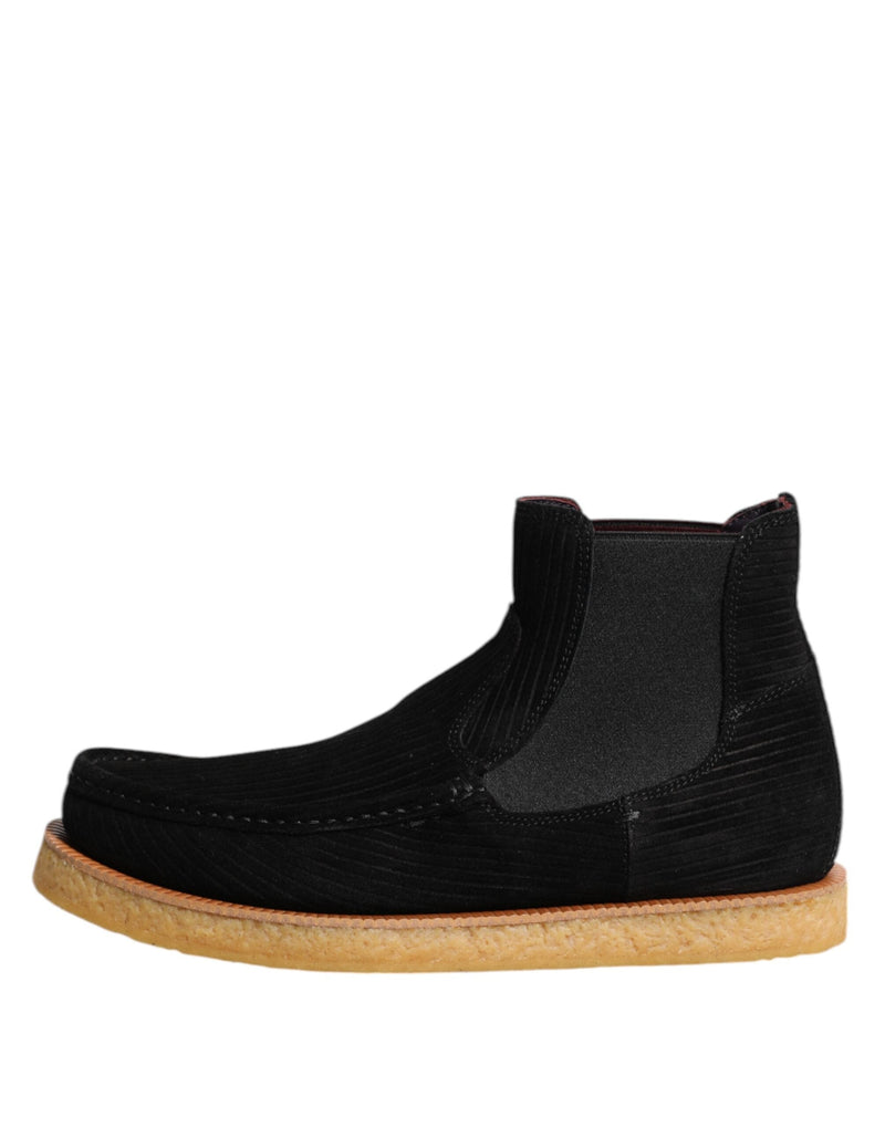 Black Calf Suede Slip On Ankle Boots Shoes Dolce & Gabbana