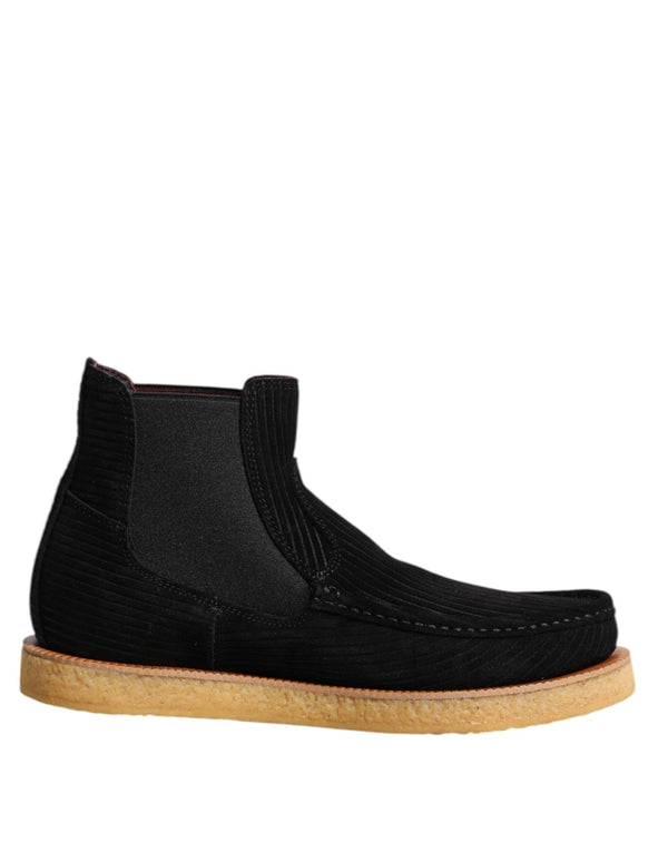 Black Calf Suede Slip On Ankle Boots Shoes Dolce & Gabbana