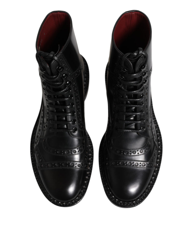 Black Leather Lace Up Mid Calf Boots Shoes Dolce & Gabbana