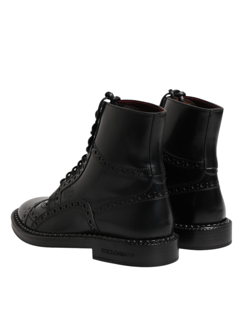Black Leather Lace Up Mid Calf Boots Shoes Dolce & Gabbana