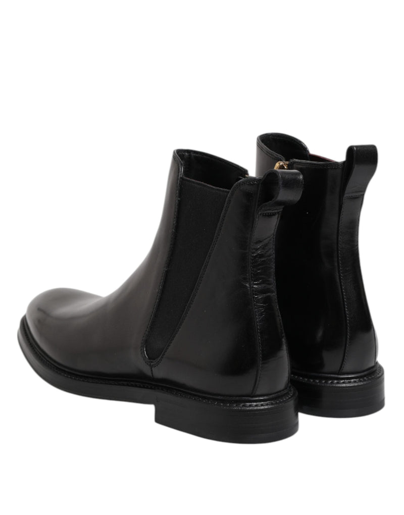 Black Chelsea Leather Mid Calf Boots Shoes Dolce & Gabbana