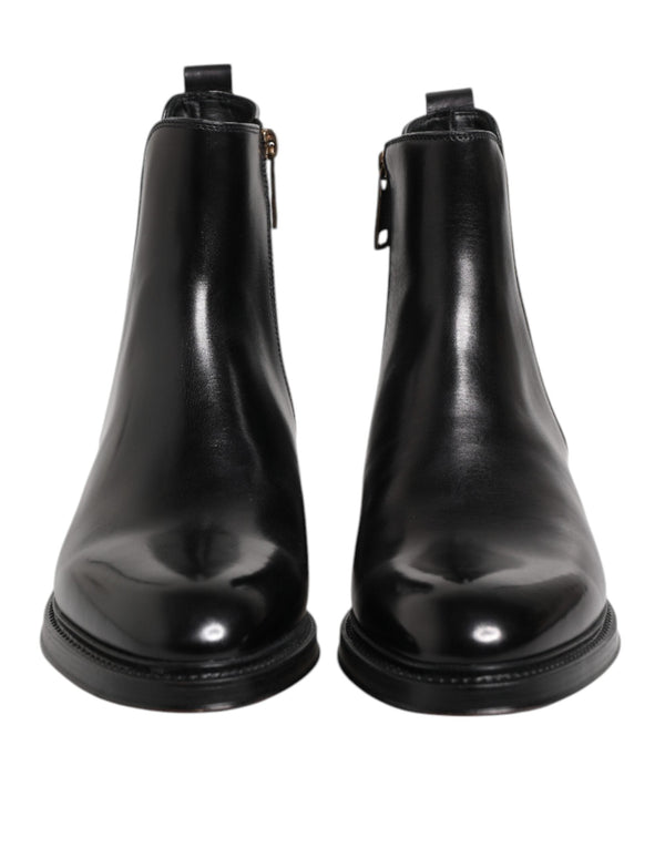 Black Chelsea Leather Mid Calf Boots Shoes Dolce & Gabbana