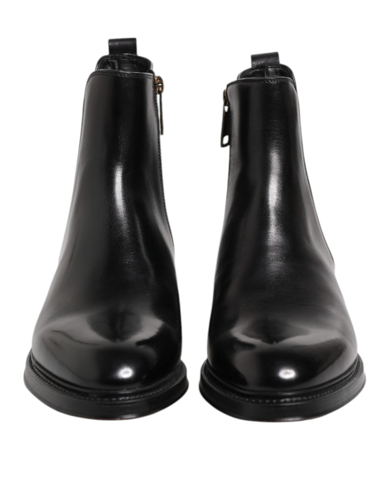 Black Chelsea Leather Mid Calf Boots Shoes Dolce & Gabbana