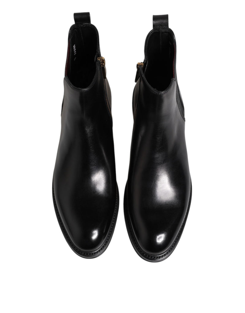 Black Chelsea Leather Mid Calf Boots Shoes Dolce & Gabbana