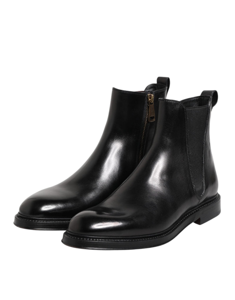 Black Chelsea Leather Mid Calf Boots Shoes Dolce & Gabbana