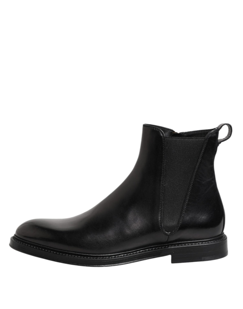 Black Chelsea Leather Mid Calf Boots Shoes Dolce & Gabbana