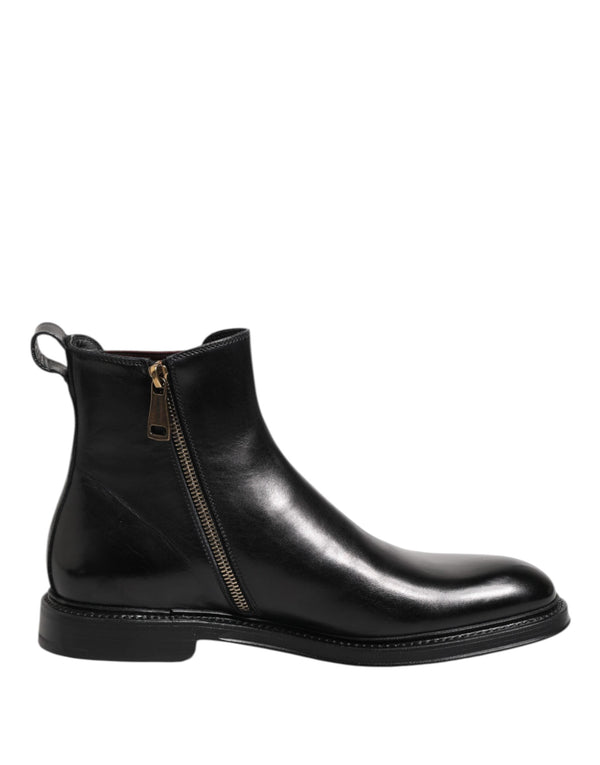 Black Chelsea Leather Mid Calf Boots Shoes Dolce & Gabbana