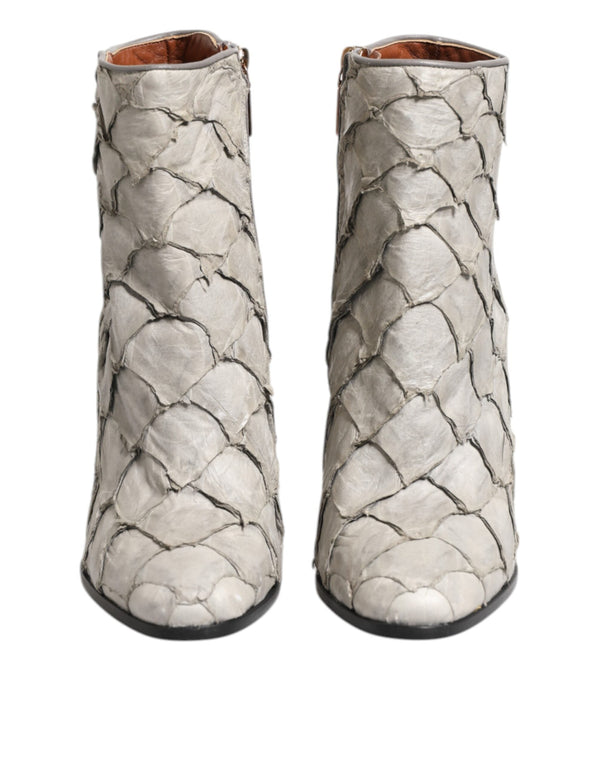 Off White Leather Heels Ankle Boots Shoes Dolce & Gabbana