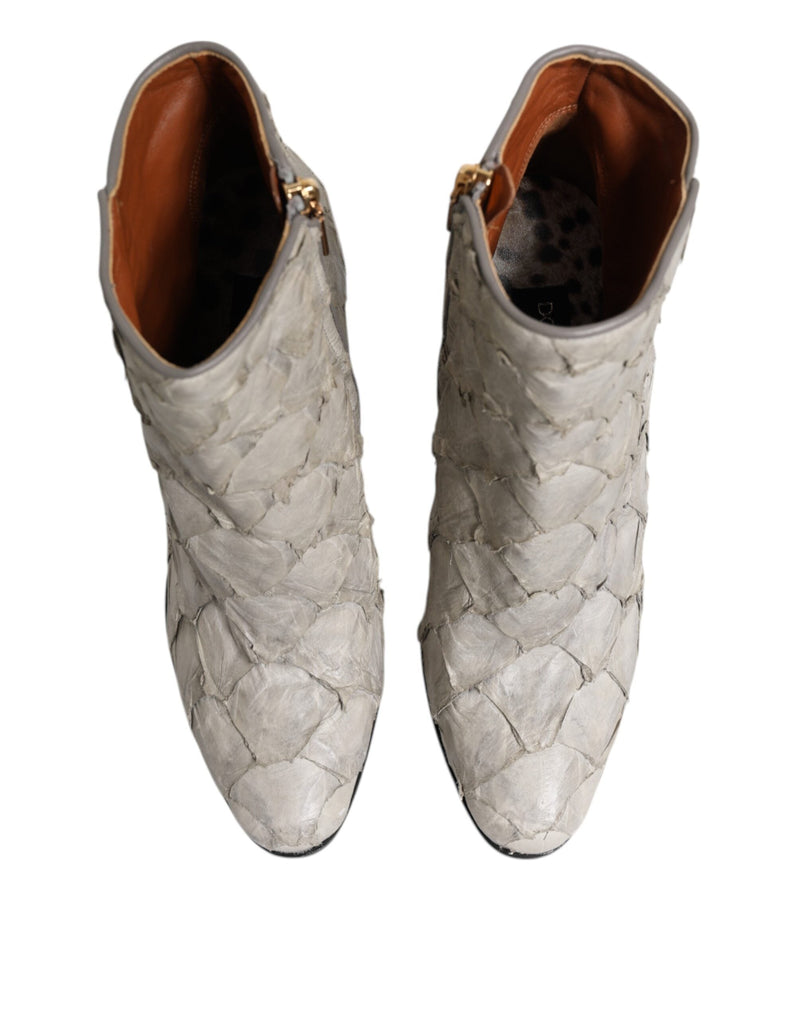 Off White Leather Heels Ankle Boots Shoes Dolce & Gabbana
