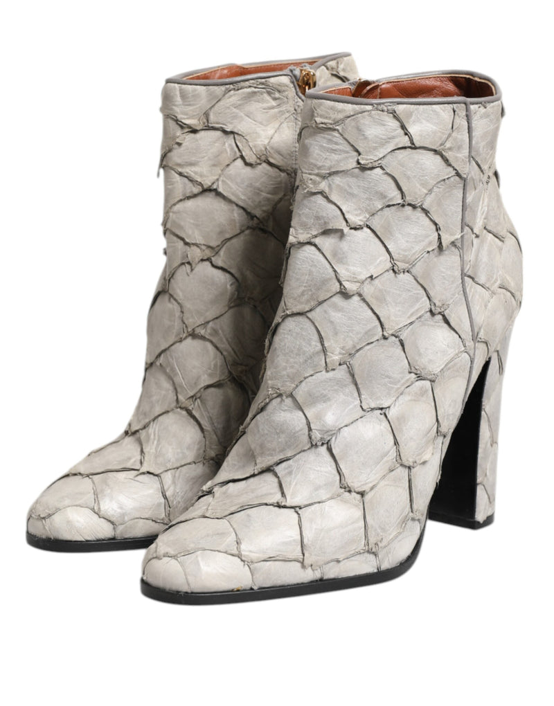Off White Leather Heels Ankle Boots Shoes Dolce & Gabbana