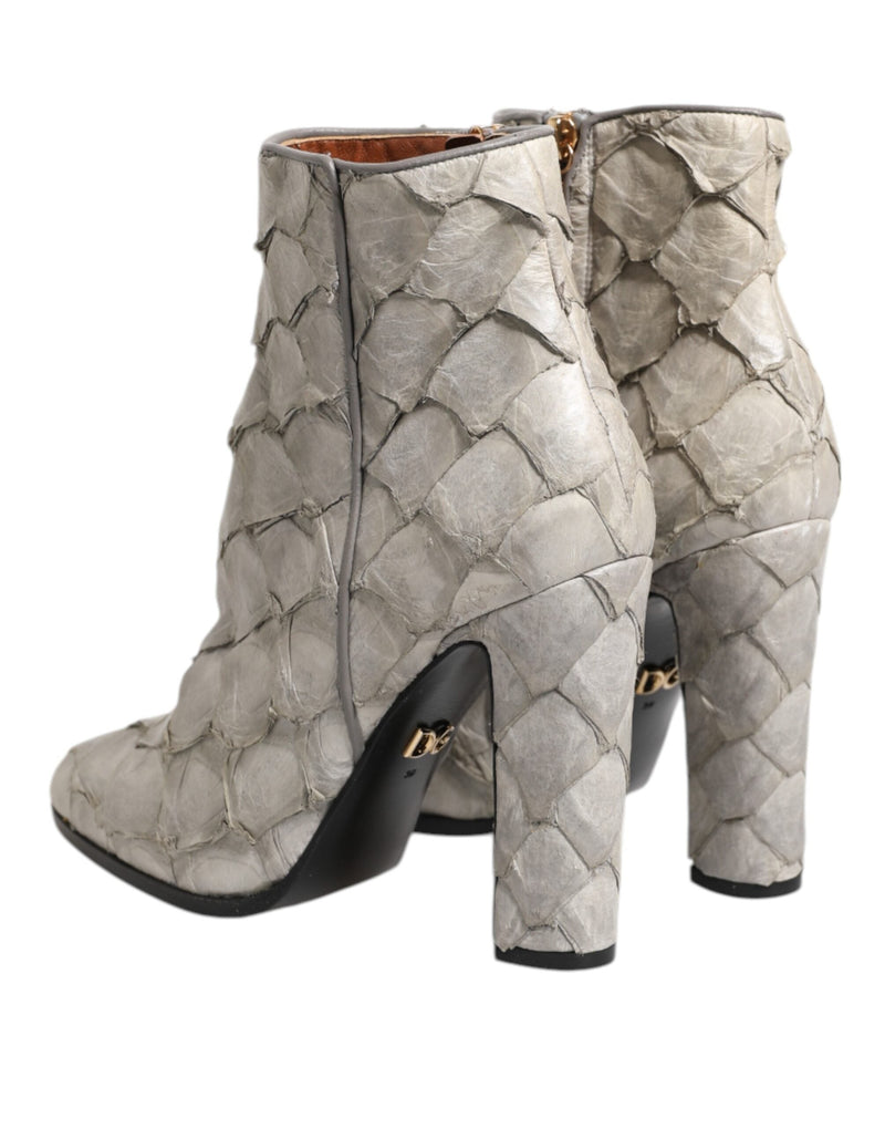 Off White Leather Heels Ankle Boots Shoes Dolce & Gabbana
