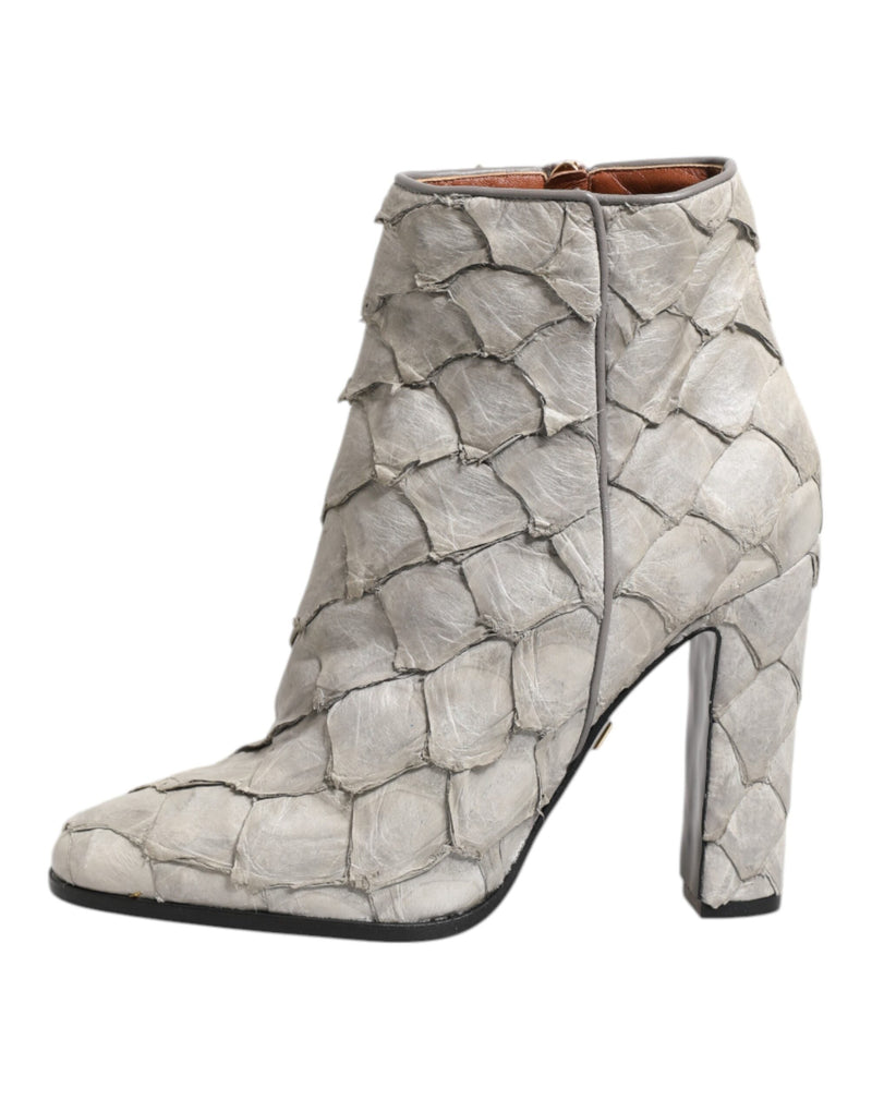 Off White Leather Heels Ankle Boots Shoes Dolce & Gabbana