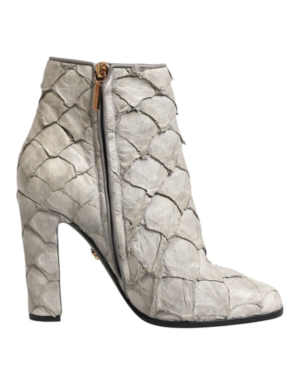 Off White Leather Heels Ankle Boots Shoes Dolce & Gabbana