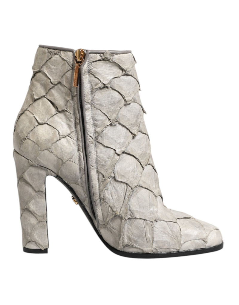 Off White Leather Heels Ankle Boots Shoes Dolce & Gabbana
