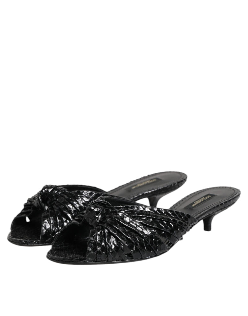 Black Leather Heels Slides Sandals Shoes Dolce & Gabbana