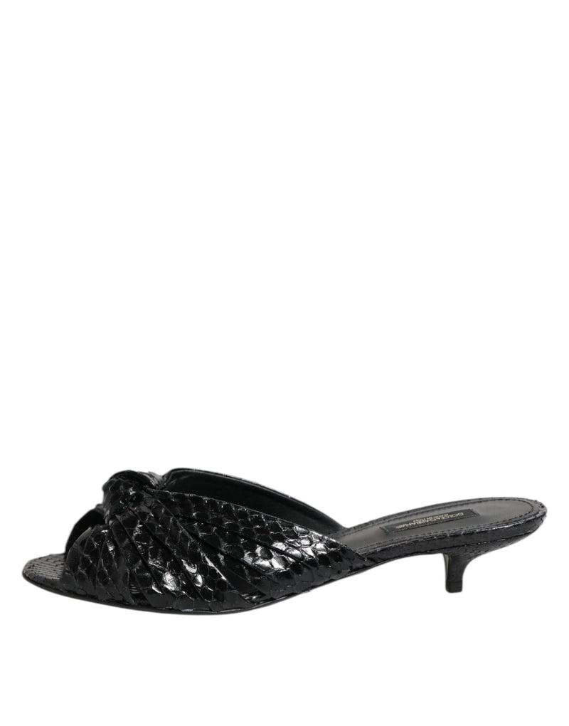 Black Leather Heels Slides Sandals Shoes Dolce & Gabbana