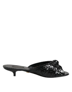 Black Leather Heels Slides Sandals Shoes Dolce & Gabbana