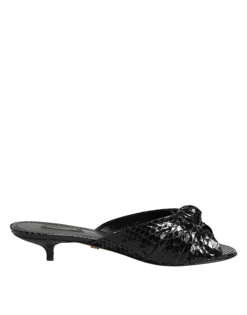 Black Leather Heels Slides Sandals Shoes Dolce & Gabbana