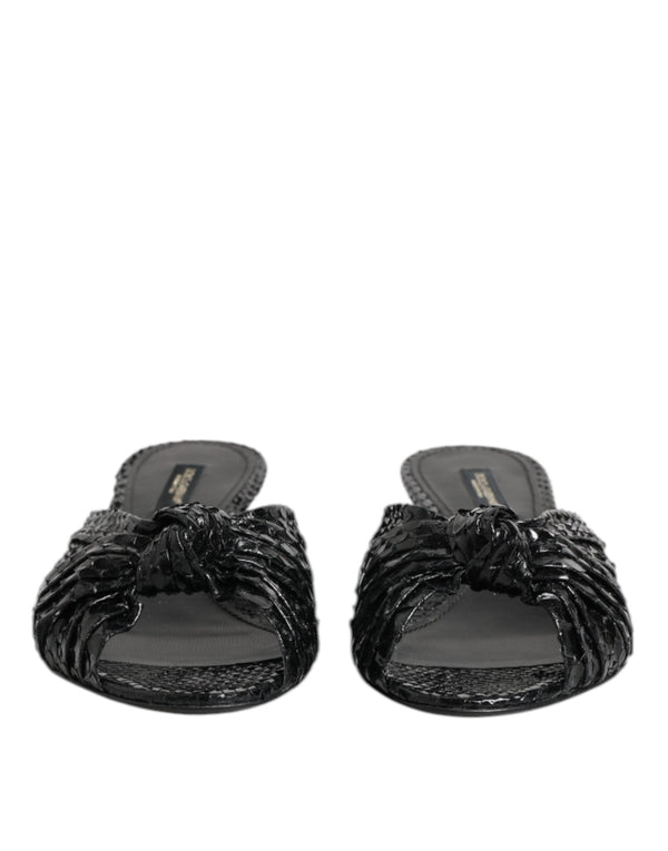 Black Leather Heels Slides Sandals Shoes Dolce & Gabbana
