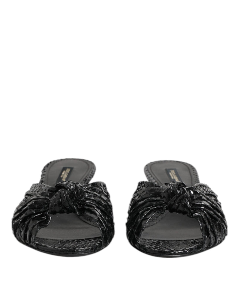 Black Leather Heels Slides Sandals Shoes Dolce & Gabbana