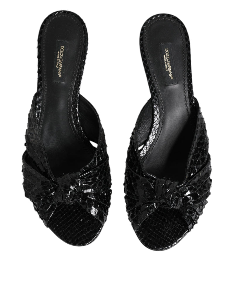 Black Leather Heels Slides Sandals Shoes Dolce & Gabbana