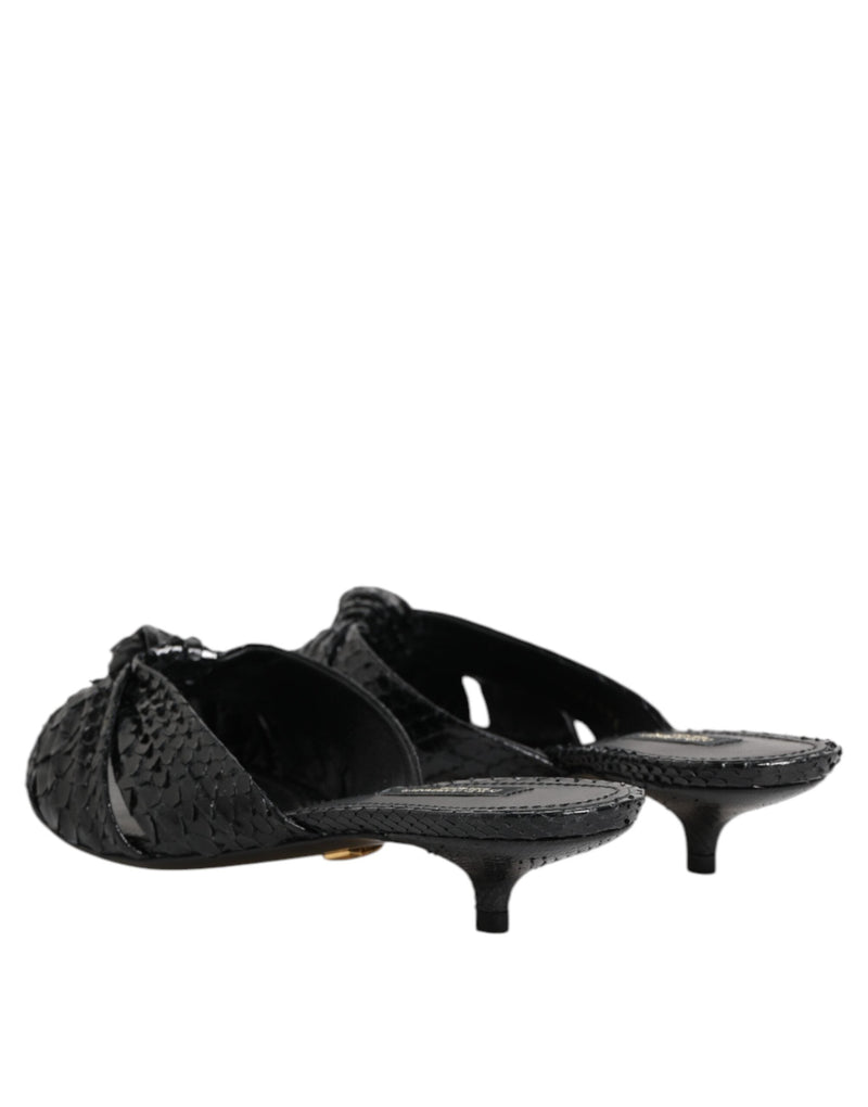 Black Leather Heels Slides Sandals Shoes Dolce & Gabbana