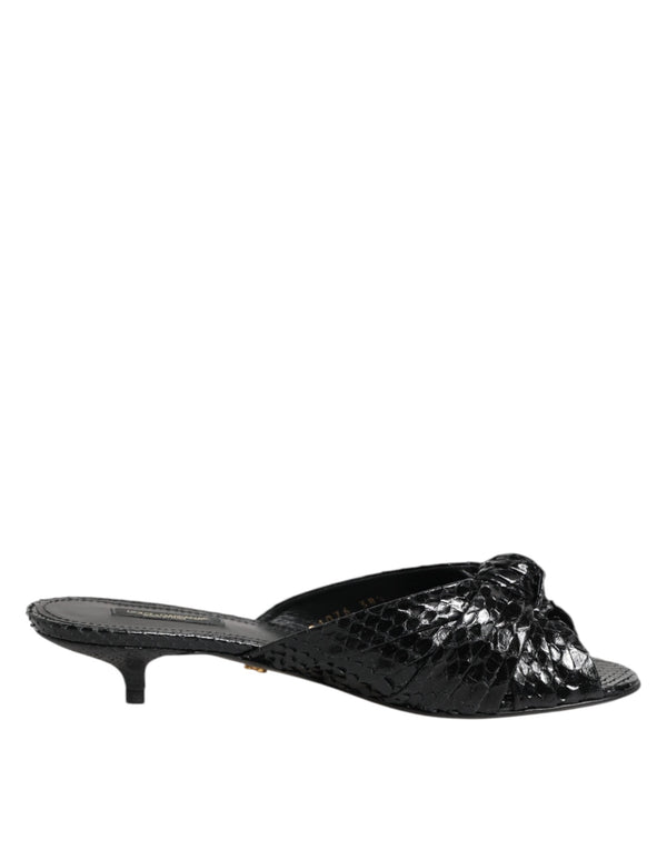 Black Leather Heels Slides Sandals Shoes Dolce & Gabbana