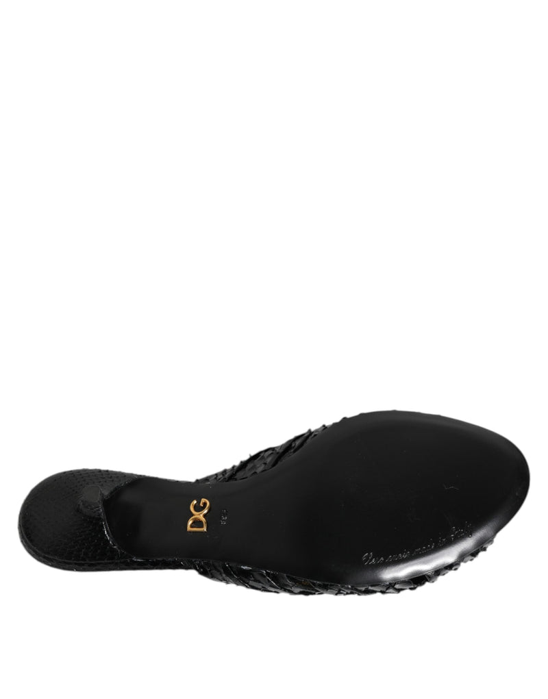 Black Leather Heels Slides Sandals Shoes Dolce & Gabbana