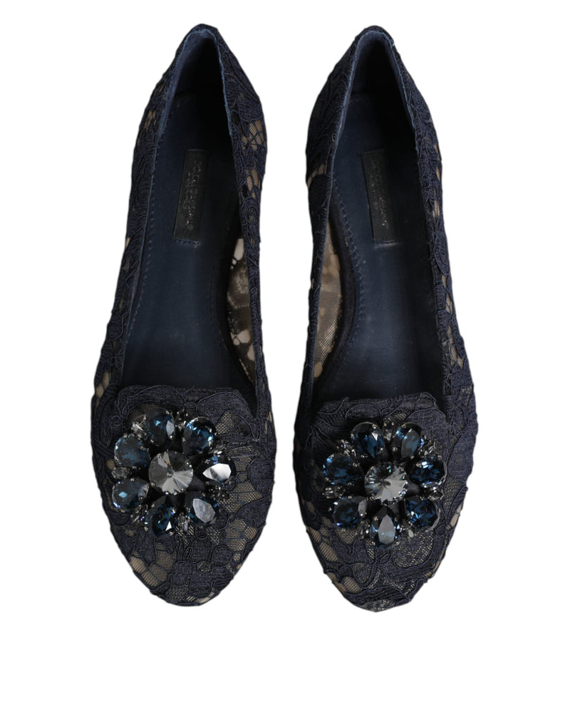 Blue Taormina Lace Crystals Flats Shoes Dolce & Gabbana