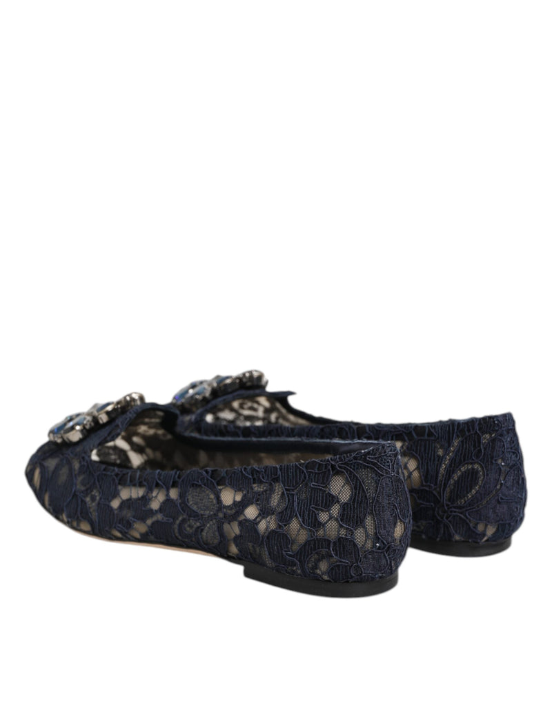 Blue Taormina Lace Crystals Flats Shoes Dolce & Gabbana