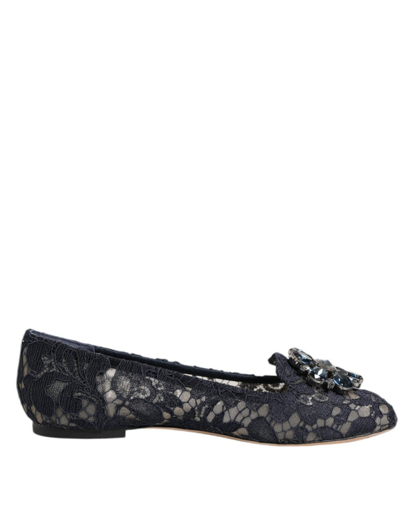 Blue Taormina Lace Crystals Flats Shoes Dolce & Gabbana