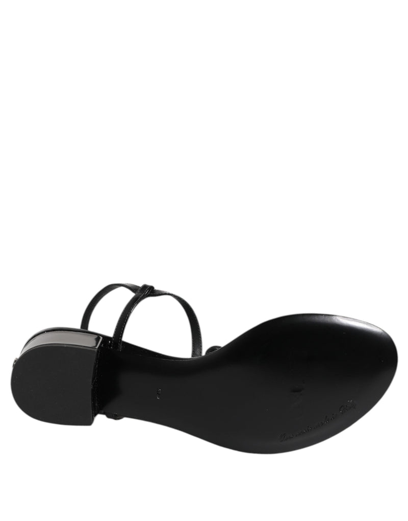 Black Leather Crystal Ankle Strap Sandals Shoes Dolce & Gabbana