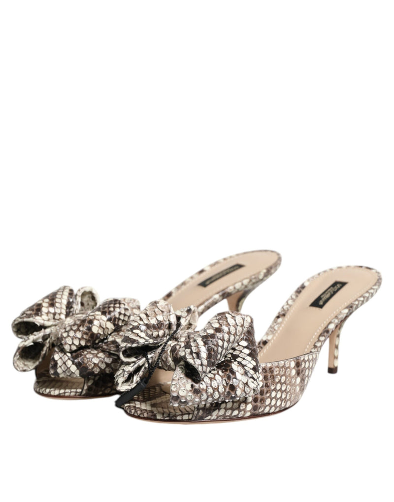 Multicolor Keira Bow Leather Peep Toe Mules Shoes Dolce & Gabbana