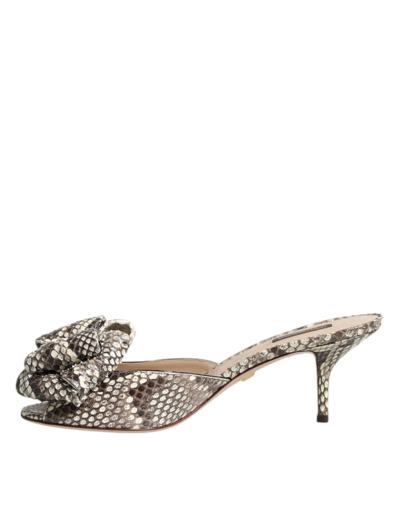 Multicolor Keira Bow Leather Peep Toe Mules Shoes Dolce & Gabbana