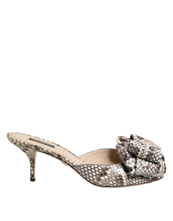 Multicolor Keira Bow Leather Peep Toe Mules Shoes Dolce & Gabbana