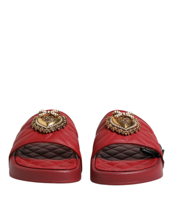 Red Devotion Matelassé Leather Slides Shoes Dolce & Gabbana