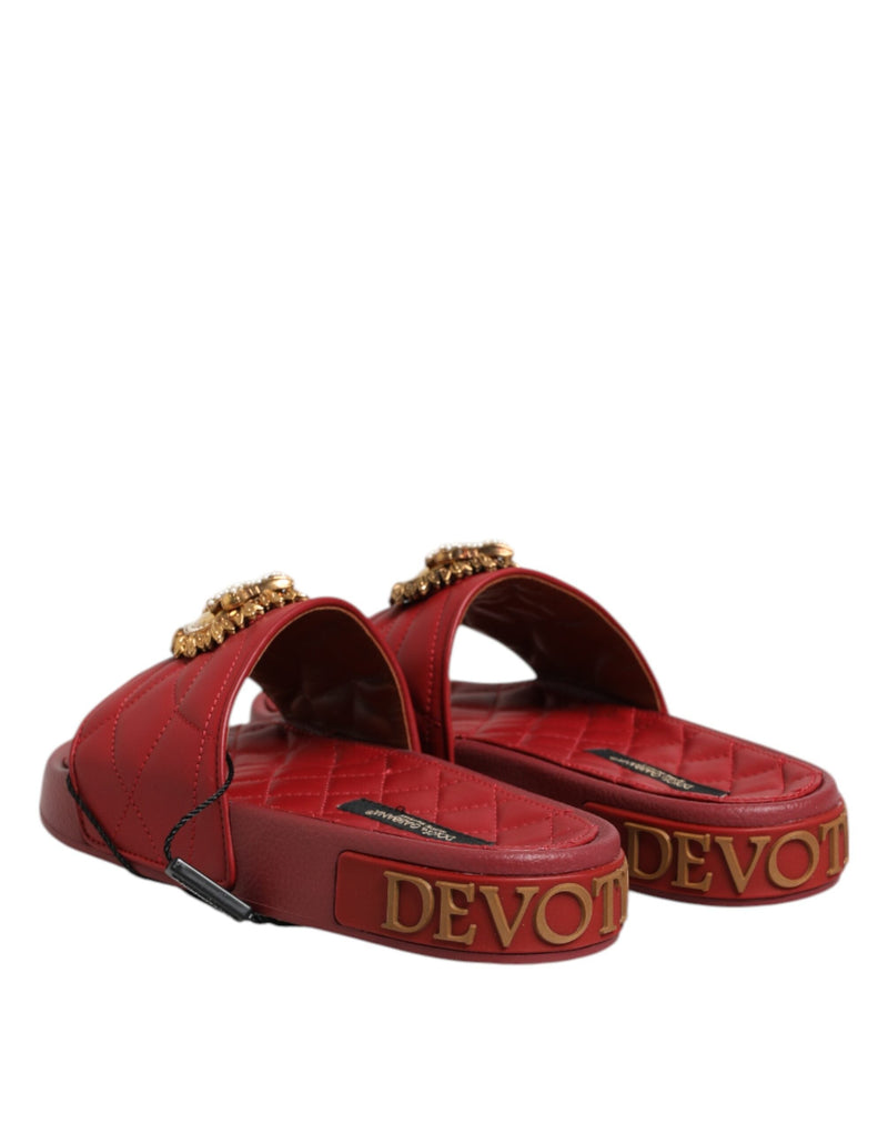 Red Devotion Matelassé Leather Slides Shoes Dolce & Gabbana