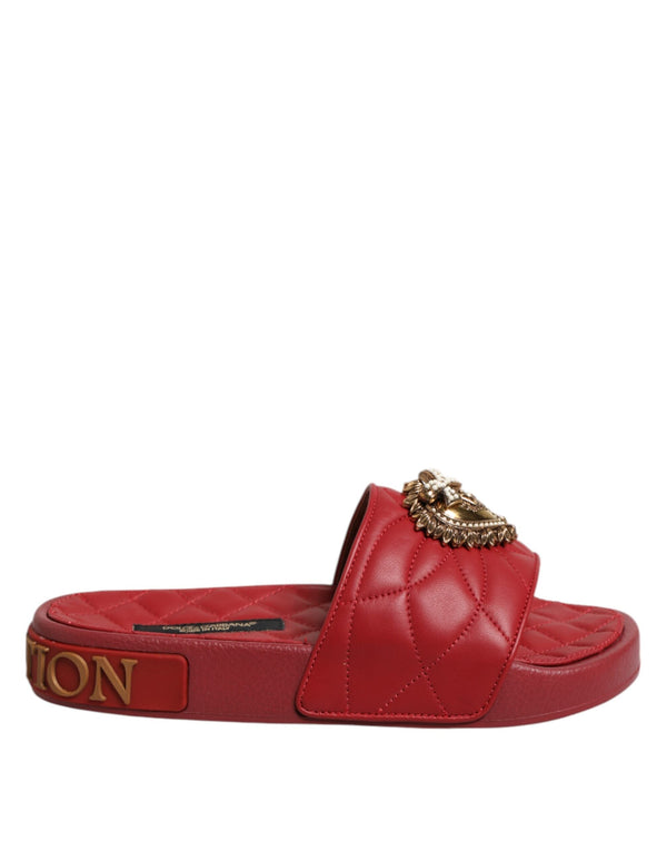 Red Devotion Matelassé Leather Slides Shoes Dolce & Gabbana