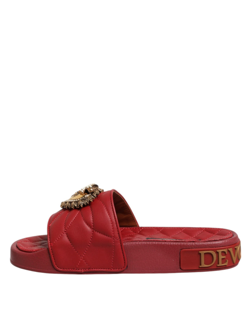 Red Devotion Matelassé Leather Slides Shoes Dolce & Gabbana