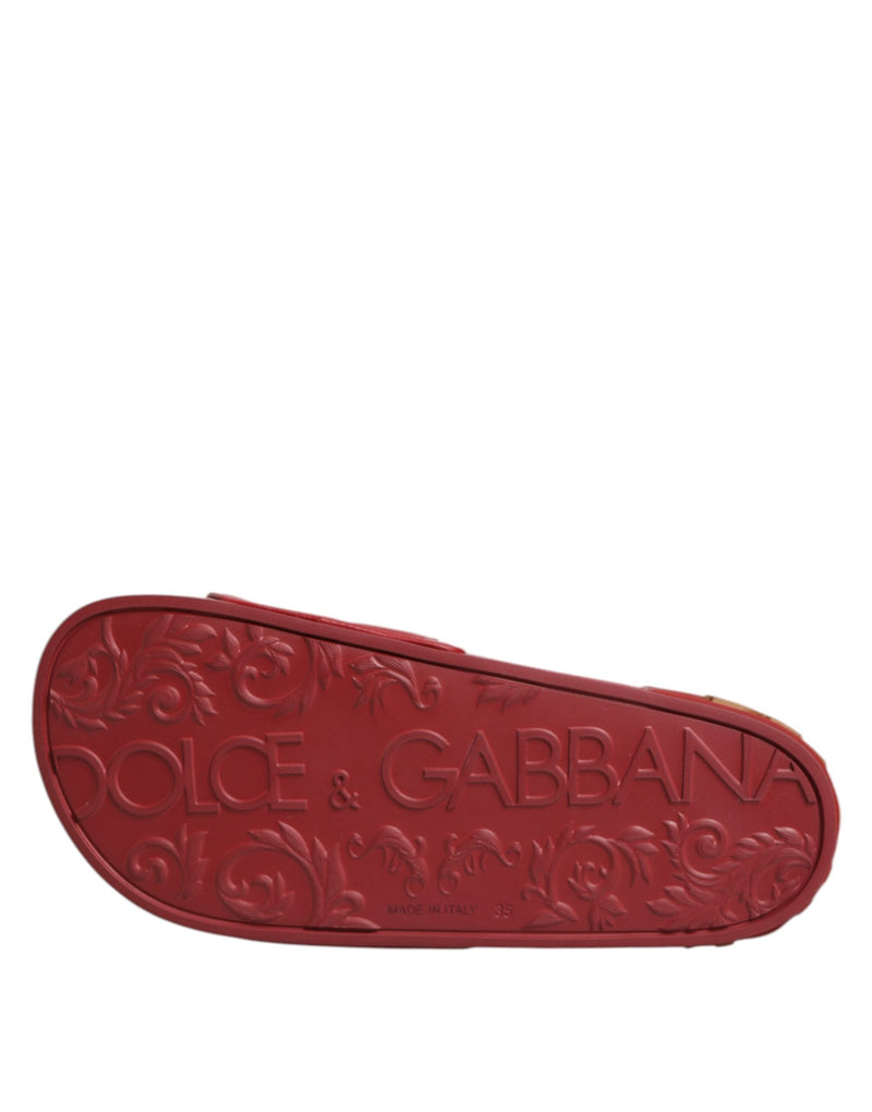 Red Devotion Matelassé Leather Slides Shoes Dolce & Gabbana